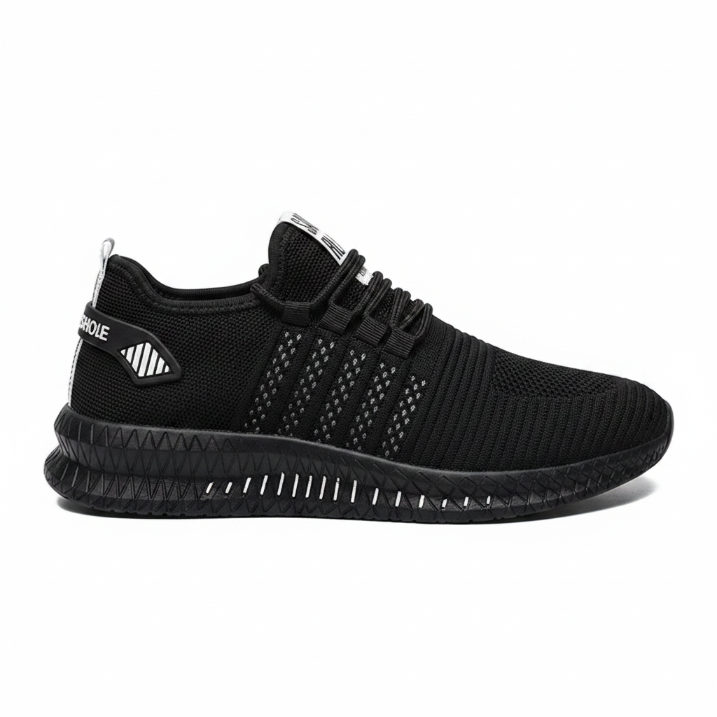 Noivin — All Black Knit Sneaker, Side Profile