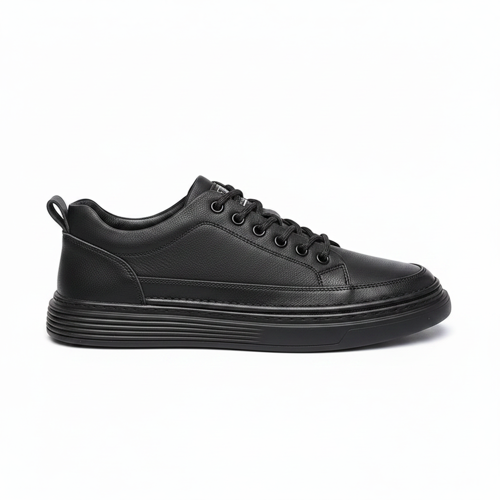 Noivin — Black Leather Sneaker, Side Profile