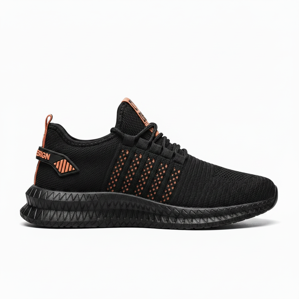 Noivin — Black & Orange Knit Sneaker, Profil droit corrigé