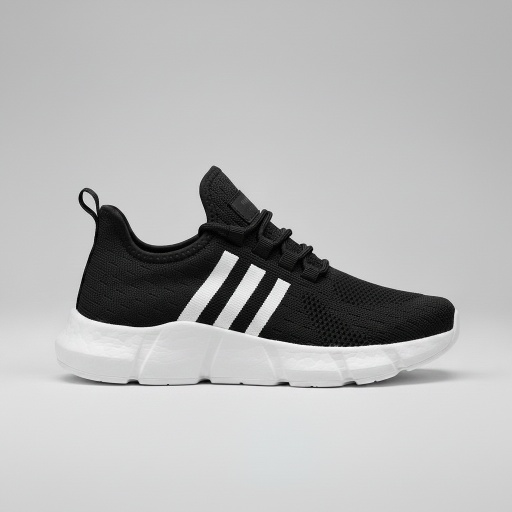 Noivin — Black/White Stripes/White Sole, Side Profile