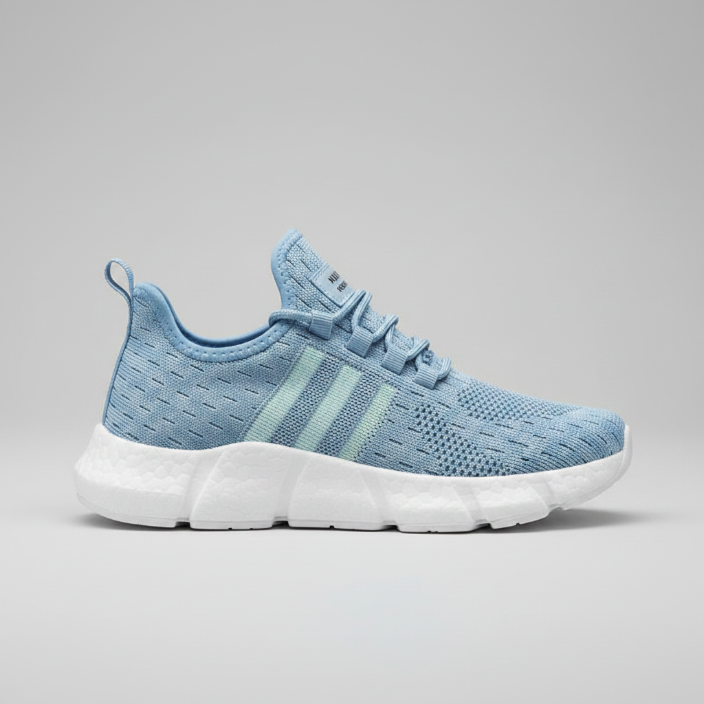 Noivin — Sky Blue Knit Sneaker, Side Profile