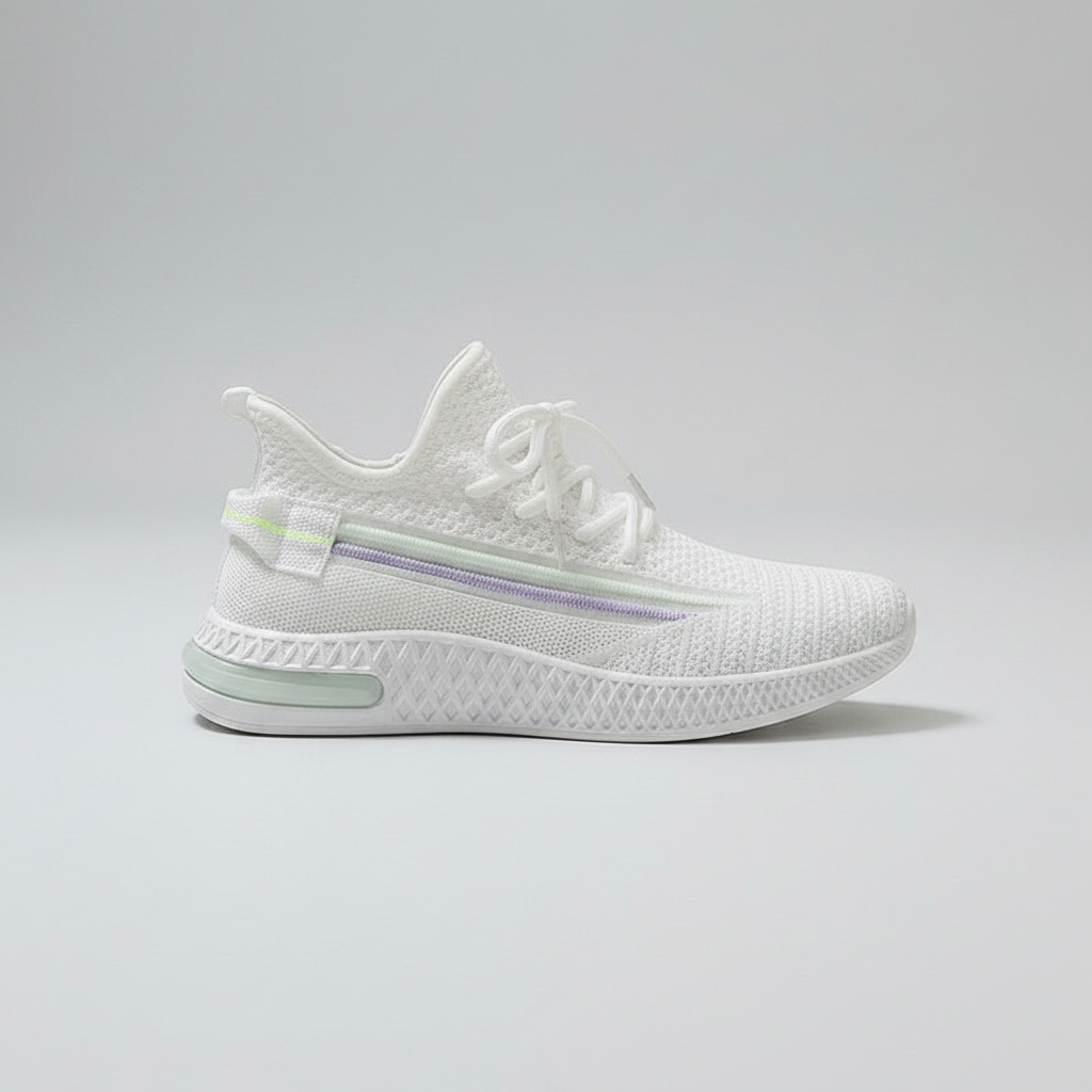 Noivin White Knit Sneaker — Side Profile Catalog